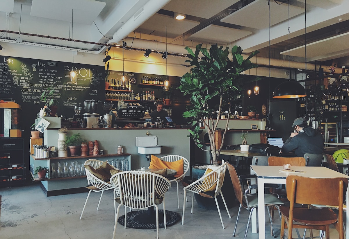 Café interior warm lighting